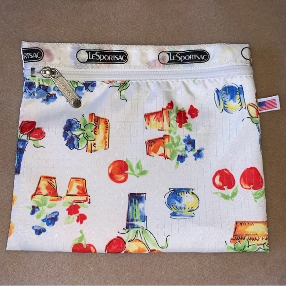 Vintage LeSportsac Farmstand Fruit Flowers 3pcs Bag Purse Pouch Wallet - Picture 6 of 15